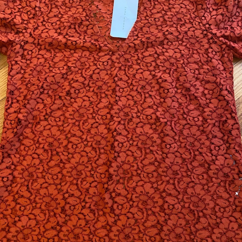 NWT ZARA RUST COLOR LACE BLOUSE SMALL - Picture 6 of 9